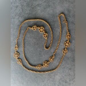 Vintage Crown Trifari - Gold-Tone Filigree Medallion Extra-long Necklace